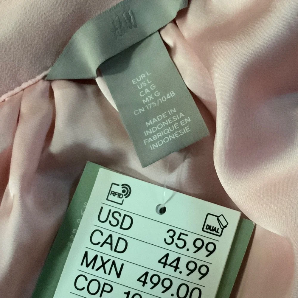 H&M Pink L Belted Dress with Elastic waistband Minimalist Feminine Scandi